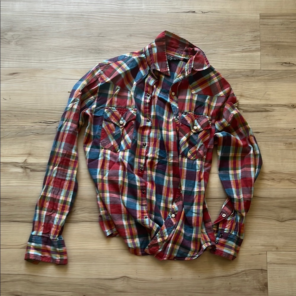 Men's Plaid Shirt - Red, Blue, and Yellow